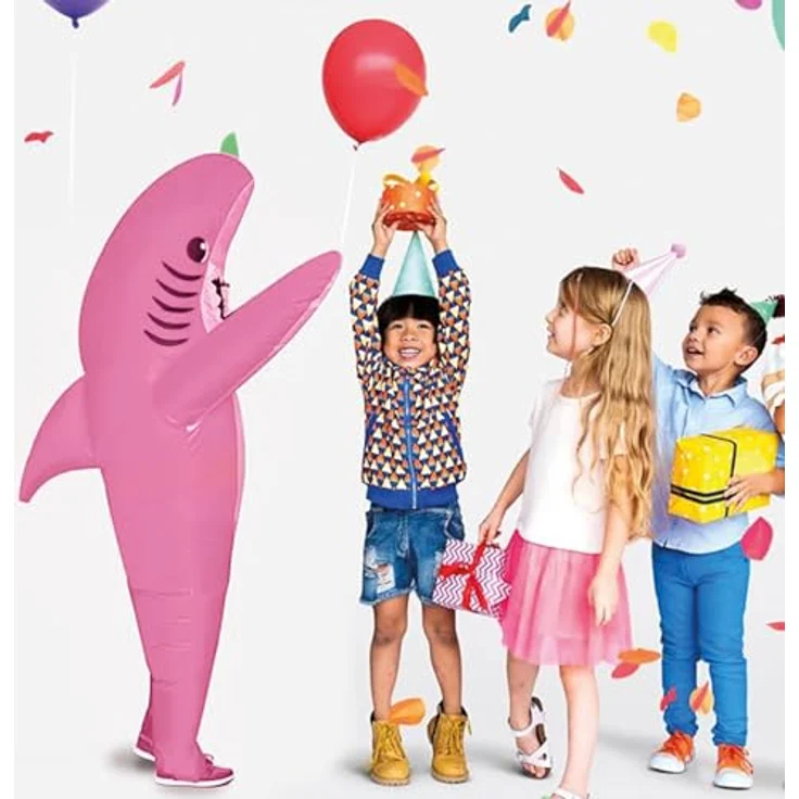 OriginalCup AirSuit® Aufblasbares Hai Kostüm Rosa für Kinder, Größe 120-150 cm, strapazierfähiges Polyester, inkl. Aufblassystem – Bild 5