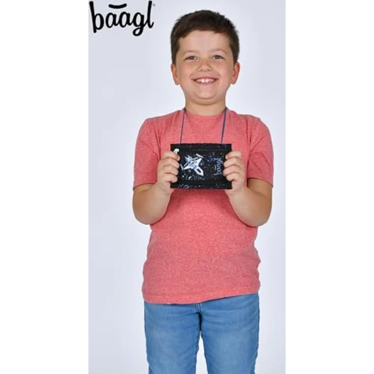 Baagl Brustbeutel Kinder, Mini Portemonnaie für Jungen, Geldbörse mit Reißverschluss Münzfach, Pixel Space, 14,5 x 8,5 cm – Bild 5