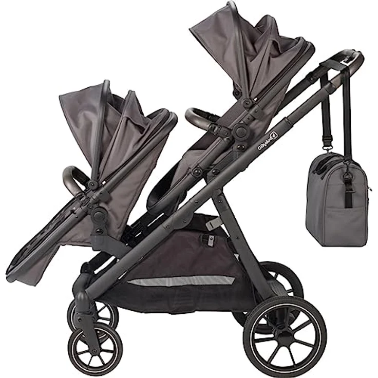 BabyGo Zwillings-Kombikinderwagen Duo, grau, inkl. Wickeltasche u. 2 Regenhauben – Bild 10
