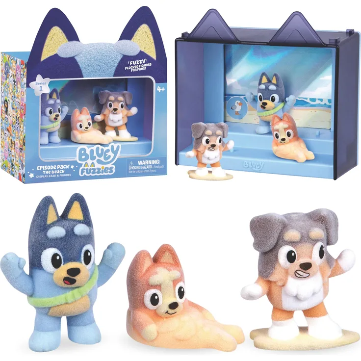 Blueys Bluey FIGUREN-SET Am Strand, Sammelfiguren mit beflockter Oberfläche, 4+