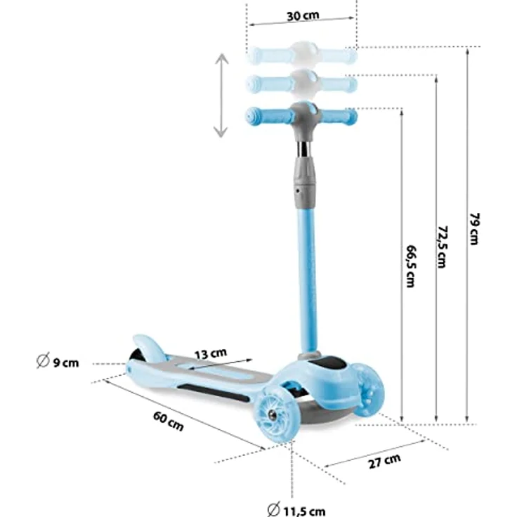 Ricokids LOCO LED Scooter, Kinderroller mit 3 Rädern, klappbar, rutschfester Deck, hellblau – Bild 4