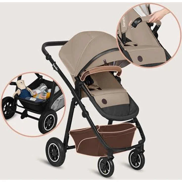 Lionelo Bianka 3-in-1 Kinderwagen, Beige Sand mit ADAC-zertifiziertem Kindersitz und doppelter Stoßdämpfung – Bild 10