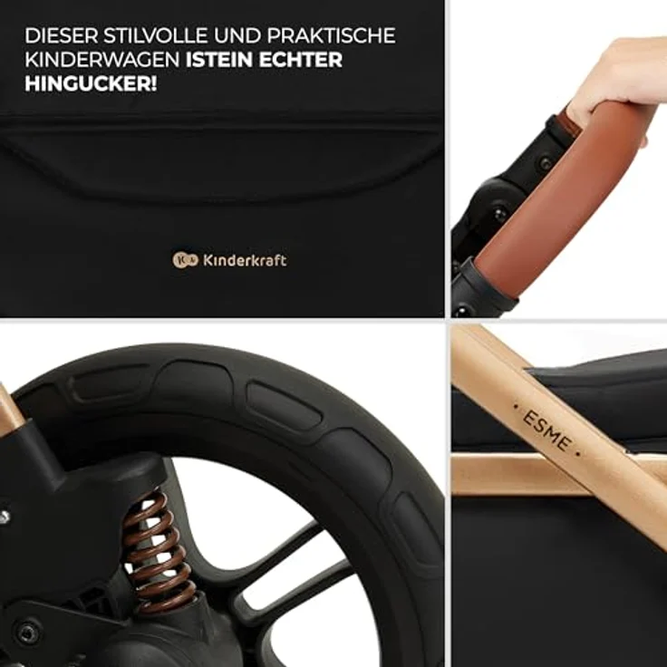 Kinderkraft 3in1 Kombi-Kinderwagen-Set ESME, wendbarer Sitz & Wanne, bis 22 kg, inkl. Babyschale MINK PRO i-Size, Getränkehalter, Wickeltasche, Pure Black, mit Gratis Mobilitätsgarantie – Bild 14
