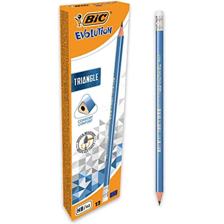 BIC Evolution Triangle HB Dreikant Bleistifte mit Radiergummi - 12er Pack