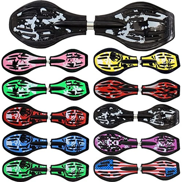 FunTomia Waveboard Original ABEC9 Kugellager inkl. Tasche (Schwarz/Weiß Flecken) mit LED Leuchtrollen und hochwertigem Virgin ABS Kunststoff - Skateboard – Bild 1