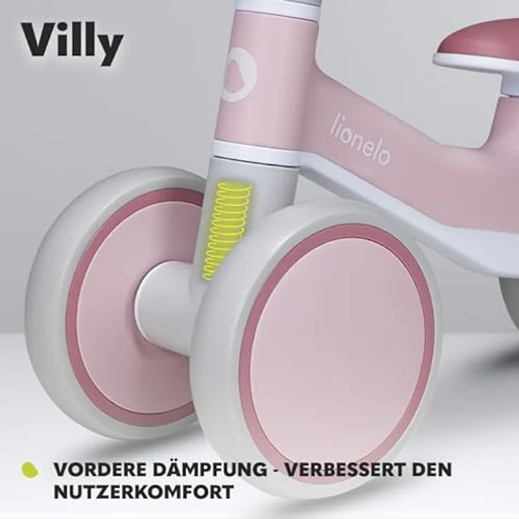 Lionelo VILLY Kinder Laufrad - Lauflernrad Spielzeug mit 4 Rädern, vordere Dämpfung, ergonomischer Sitz - für 12-36 Monate Baby bis 30 kg - Erst Rutschrad Fahrrad für Mädchen und Jungen, verfügbar in 3 Farben – Bild 3