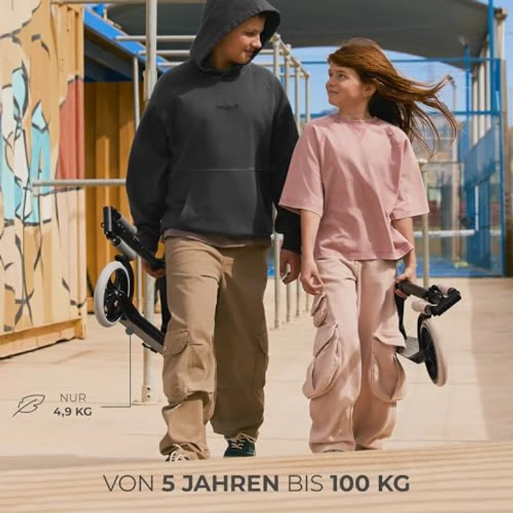 Kinderkraft Freely Scooter, Klapproller für Kinder ab 3 Jahren, bis 100 kg, höhenverstellbar, PP-Räder, Beige – Bild 3
