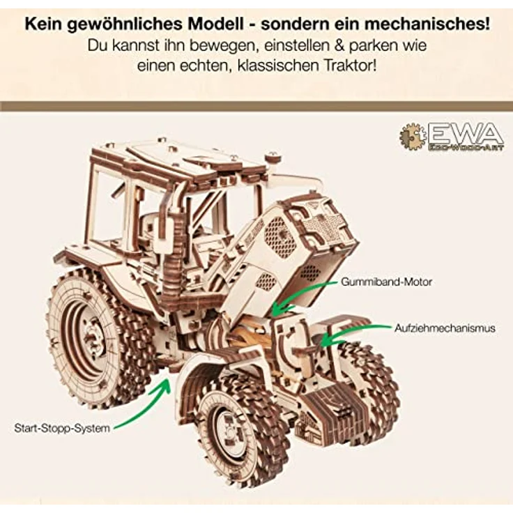 EWA Eco-Wood-Art - 3D-Holzpuzzle für Jugendliche und Erwachsene - Traktor BELARUS-82 - DIY-Bausatz, Selbstmontage, kein Kleber erforderlich - 269 Stück, Tractor BELARUS-82, Hellblau – Bild 4