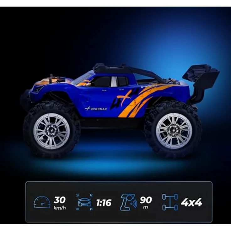 Overmax X-Shard RC Monster Truck 4x4 1:16, LED-Beleuchtung, Metallantrieb, IPX4, 30 km/h, RTR Offroad Auto – Bild 3