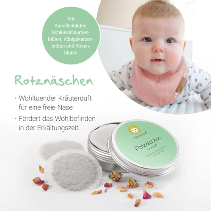 LÖWENKIND Rotznäschen-Set, Natürliche Kräuterpads ohne ätherische Öle, ab Geburt, 75 Tage Anwendung, Altrosa – Bild 2