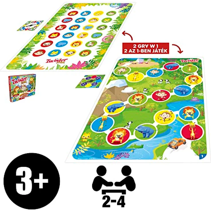 HASBRO Twister Junior Spiel Tierbrett, 2 Spiele in 1 mit doppelseitiger Matte und Drehscheibe, polnische Version für 2-4 Spieler – Bild 2