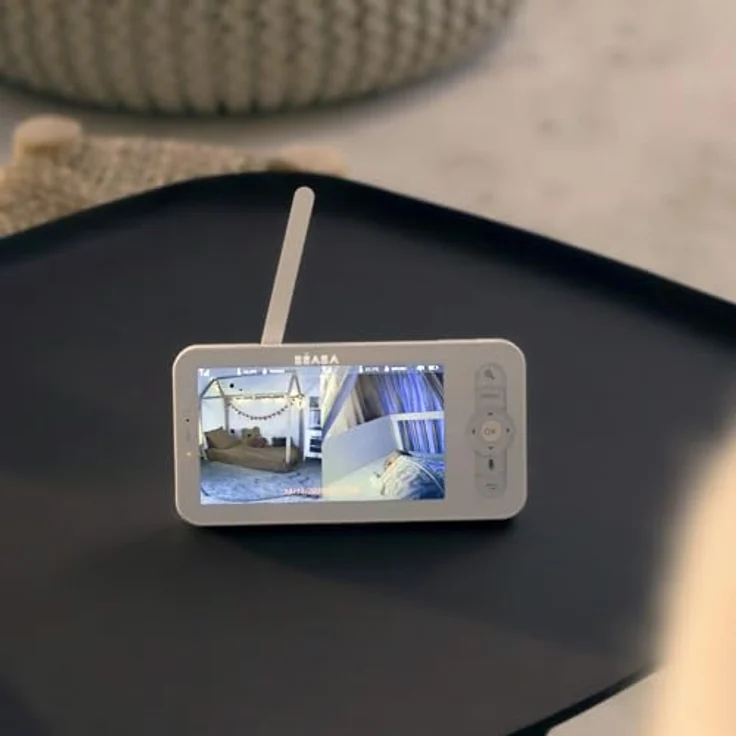 Béaba Babyphone mit Videofunktion, 720p-HD-Bildschirm, 360°-Kamera, Nachtsicht, Handy-App, Nachtlicht, Walkie-Talkie, Schlaflieder, Thermometer und Luftfeuchtigkeitskontrolle, Zen Night Light Weiß – Bild 3