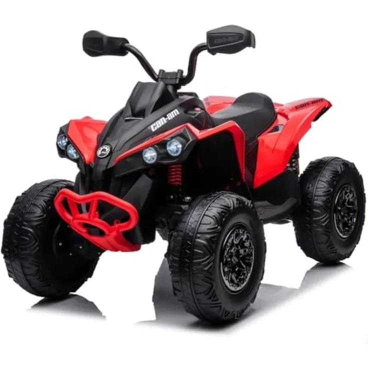 FINOOS Kinder-Elektroquad 24V, Can-am Renegade Kinder-Elektroauto 24V, LED-Leuchten, 4 x 200W-Motoren, 24V 7Ah Batterie, weiche Eva-Räder (Rot)