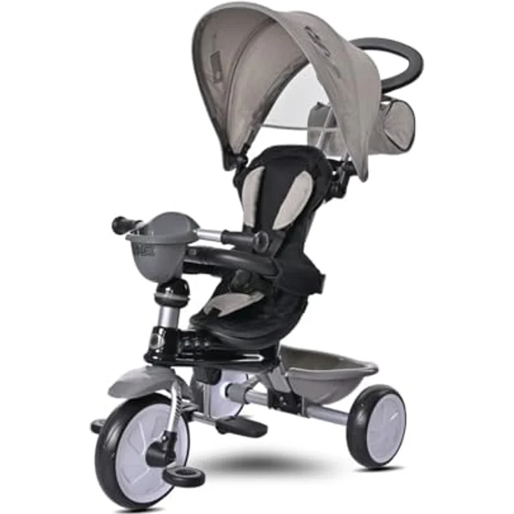 Lorelli Tricycle One 3 in 1, Dreirad mit EVA-Reifen, Schiebestange, Anti-Rutsch Pedalen, umbaubar, Farbe: hellgrau – Bild 2