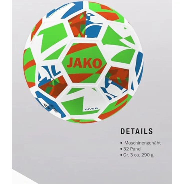 JAKO Lightball River, Fußball Größe 5, leichtes 32-Panel-Design, maschinengenäht, weiß/neongrün/Neonorange, 350g – Bild 4