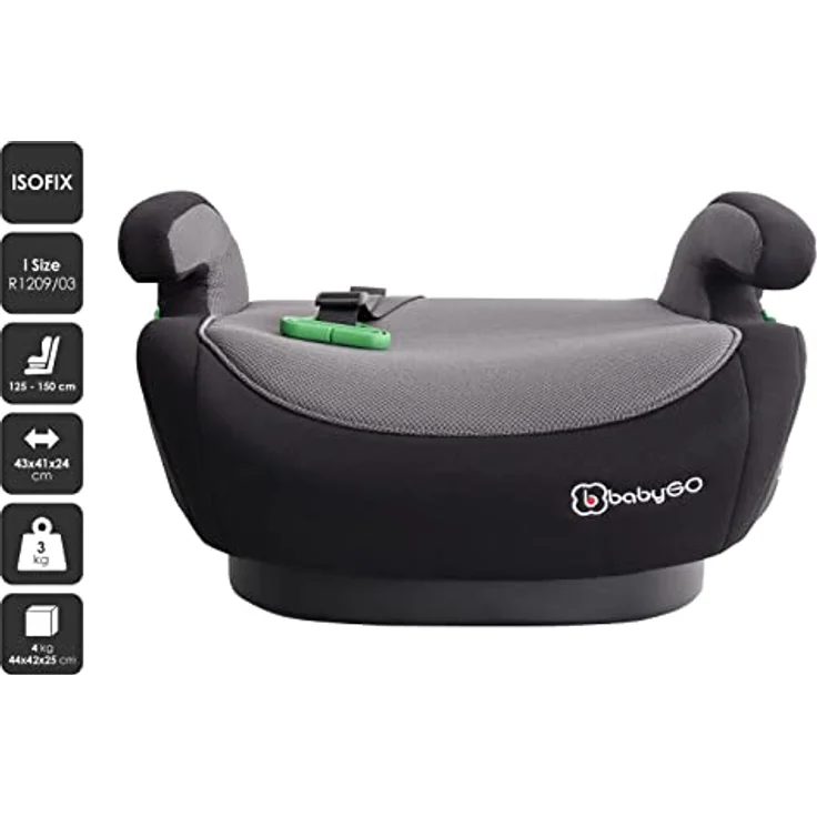 BabyGo Kindersitzerhöhung Bursa IV Isofix 126-150 cm, vorwärts gerichtet, atmungsaktives Material, Memory-Foam-Funktion, schwarz – Bild 2