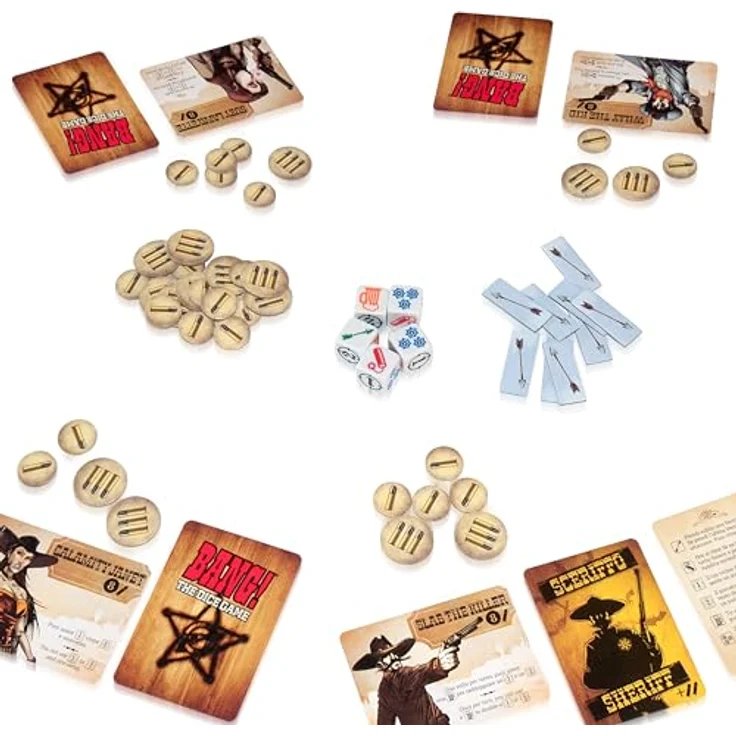 dV Giochi BANG! Das Würfelspiel DVG 9105, für 3 bis 8 Spieler, inklusive fünf sechsseitigen Würfel und neun indischen Pfeilen – Bild 2