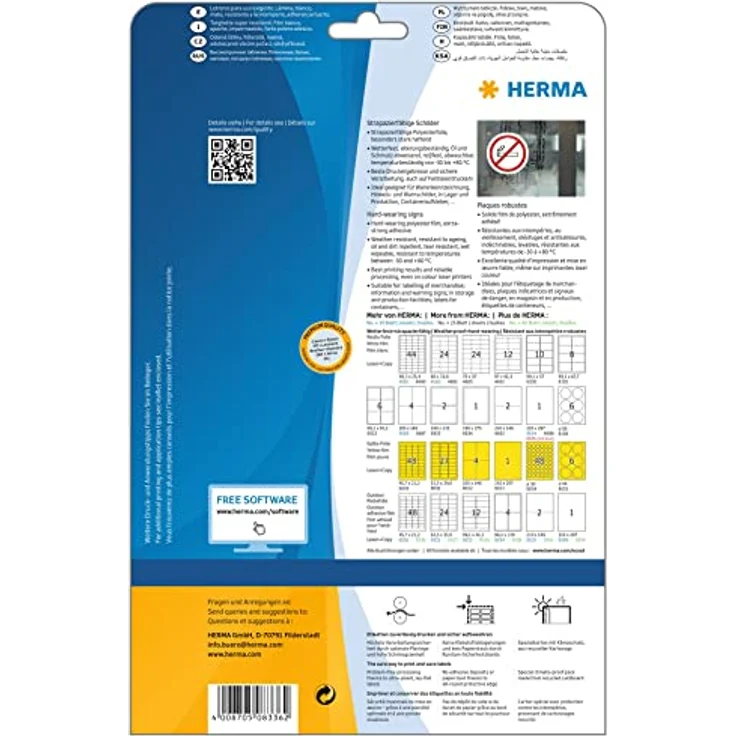 HERMA 150 wetterfeste Folienetiketten 8336, selbstklebend, weiß, 85,0 x 85,0 mm, wasserabweisend, reißfest, für Außenanwendungen – Bild 2