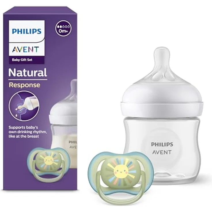 Philips AVENT Natural Response Geschenkset, Babyfläschchen 125ml mit Saugergröße 2, anti-kolik Schnuller, Modell SCD837/10 – Bild 1