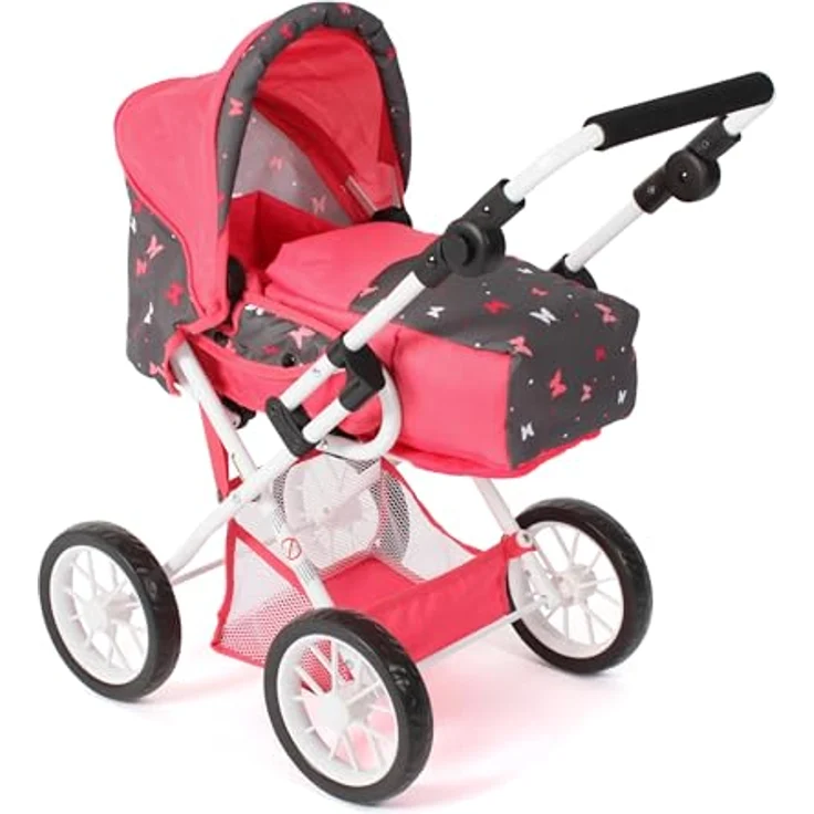 Bayer Chic 2000 Puppenwagen Leni, 2in1 Kombipuppenwagen mit herausnehmbarer Tragetasche, Butterfly Koralle, für Puppen bis 46 cm – Bild 1