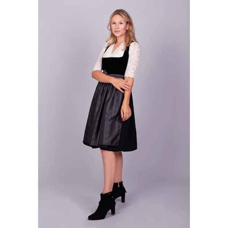 Edelnice Dirndl Midi Evi Samt Schwarz, exquisites Trachtenkleid mit edlem Samtmieder, dunklem Jacquardstoff und schimmernder Schürze – Bild 6