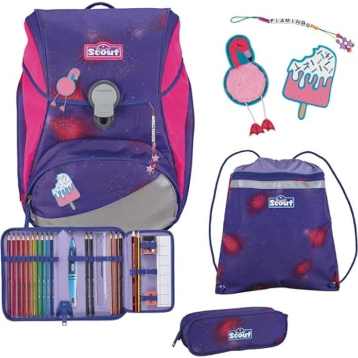 Der echte Scout sicherer Schulrucksack Alpha DIN Summer Set 4-teilig, 20 l Volumen, 1.200 g Gewicht (ohne abnehmbare Elemente), fluoreszierende Warnflächen, ergonomisches Design – Bild 1