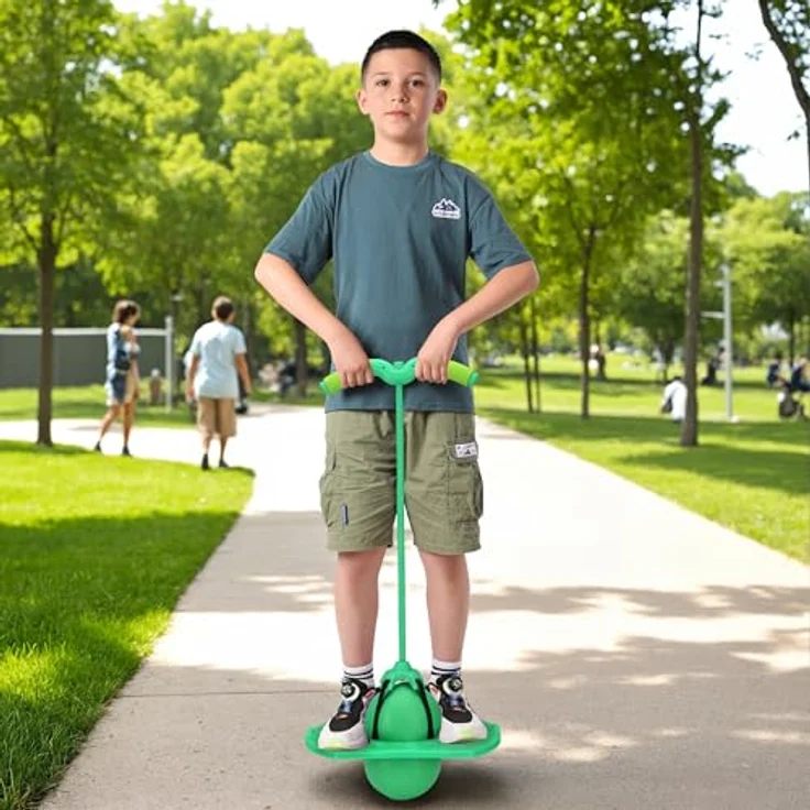 Relaxdays Pogo-Ball, Hüpfgerät für Kinder mit gepolsterter Griffstange und elastischem Gummiband, verschiedene Farben verfügbar – Bild 2