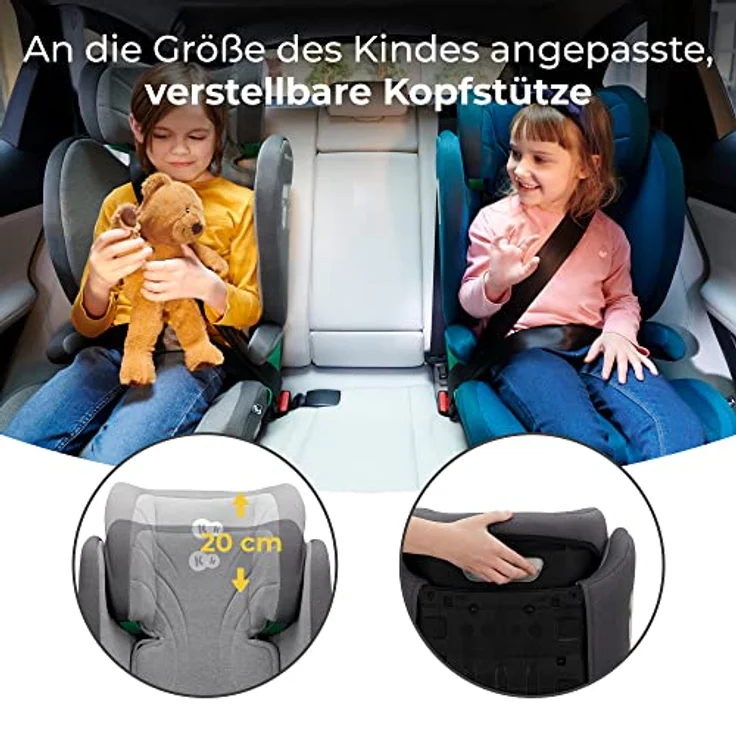 Kinderkraft JUNIOR FIX 2 i-Size, Kindersitz für Kinder von 3,5 bis 12 Jahren (100-150 cm), inkl. Isofix, H-GUARD und SIDE PROTECT SYSTEM, Rocket Grey – Bild 7
