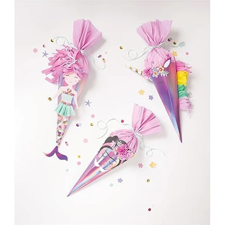 folia 92702 - Schultüte Bastelset UNICORN SCHOOL, Bastelmaterial für eine Zuckertüte, gestaltbar als Einhorn, Frida oder Meerjungfrau, ca. 68 cm – Bild 2
