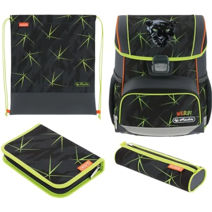 Herlitz Schulranzen Loop Plus Wild Life, Komplett-Set mit unbefülltem Schüleretui, ergonomischem Design und 17 Litern Fassungsvermögen, befüllt