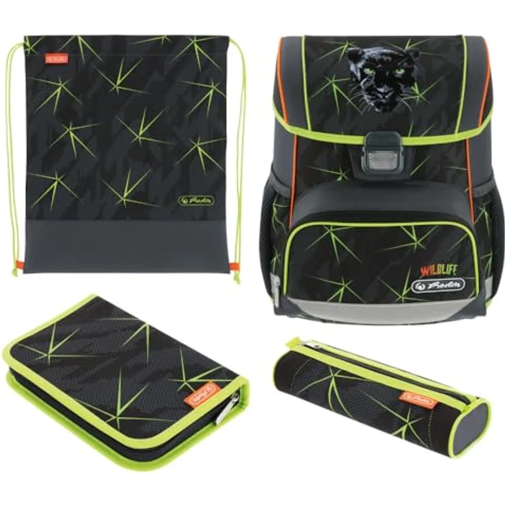 Herlitz Schulranzen Loop Plus Wild Life, Komplett-Set mit unbefülltem Schüleretui, ergonomischem Design und 17 Litern Fassungsvermögen, befüllt – Bild 1