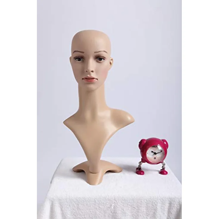 Euroton FD-2 Dekokopf Perückenkopf, 360 Grad drehbare Schaufensterpuppe mit brauner Augenfarbe und heller Hautfarbe, umweltfreundlicher Kunststoff