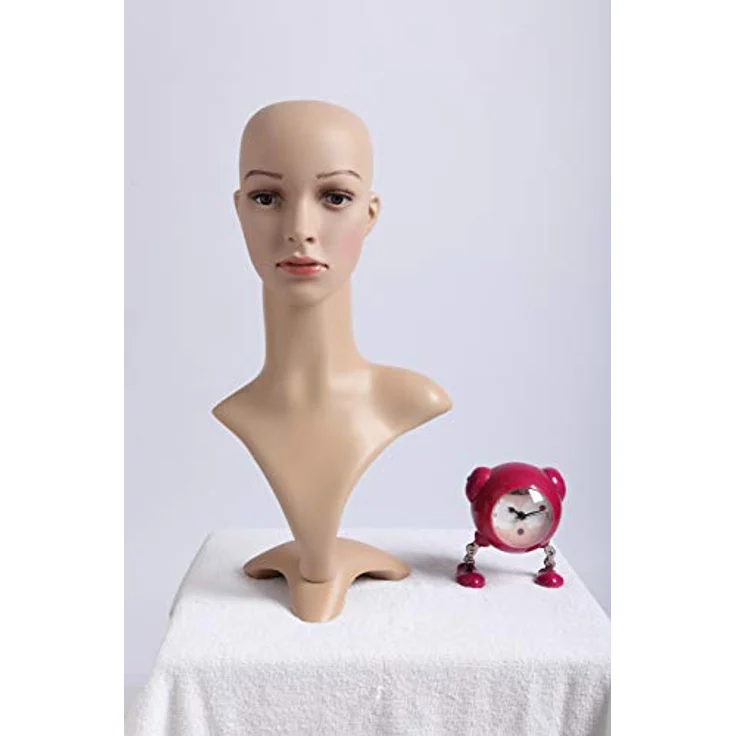 Euroton FD-2 Dekokopf Perückenkopf, 360 Grad drehbare Schaufensterpuppe mit brauner Augenfarbe und heller Hautfarbe, umweltfreundlicher Kunststoff – Bild 1
