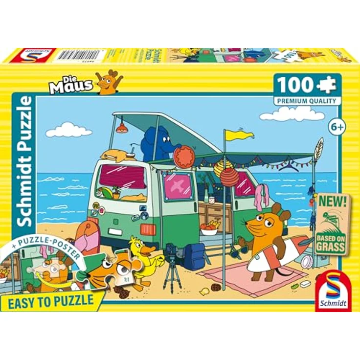 Schmidt Spiele Die Maus, Camping, 100 Teile Kinderpuzzle mit Puzzleposter, fördert Konzentration & Feinmotorik, aus Graspappe – Bild 4