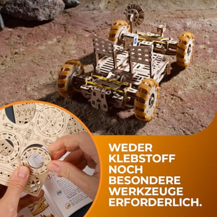 UGEARS NASA Lunar Rover Modellbausatz - Holzmechanisches 3D-Puzzle für Erwachsene - Offizieller NASA Weltraum-Modellbausatz, Blau – Bild 3