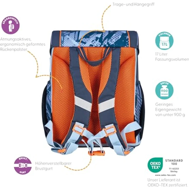 Herlitz Schulranzen Loop Plus, ergonomischer Schulranzen aus Polyester mit reflektierenden Elementen, 310x390x220mm, inkl. Pompon Schüleretui und Sportbeutel – Bild 10