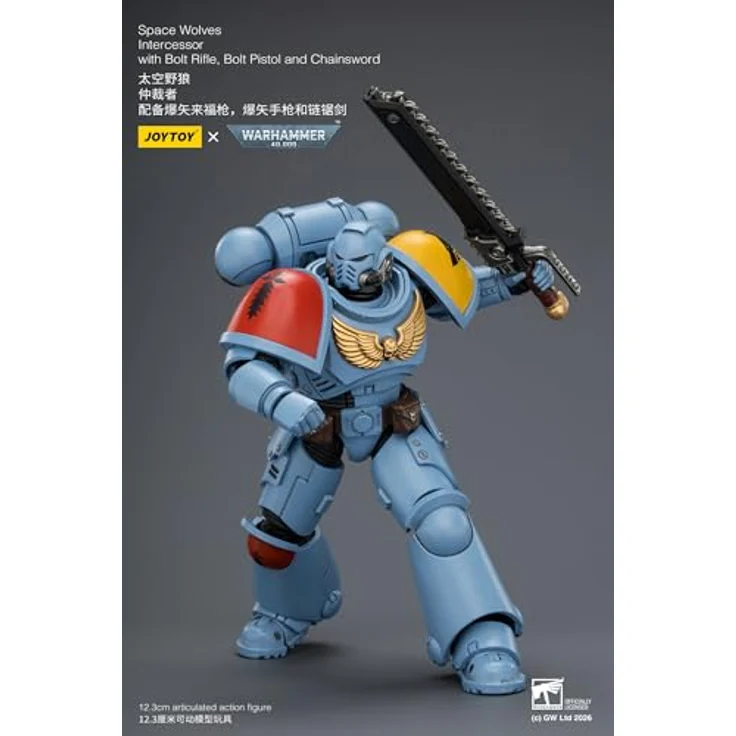Joy Toy Warhammer 40,000 Space Wolves Intercessor Figur, 12 cm hoch, vollständig beweglich mit Bolzengewehr und Kettenschwert – Bild 8