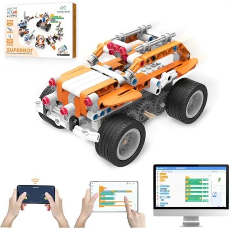 makerzoid STEM Coding Robot Kit - 26 in 1 programmierbares Scratch Jeep-Roboter-Set, RC Auto mit App Steuerung, 400+ Teile, für Kinder ab 6 Jahren