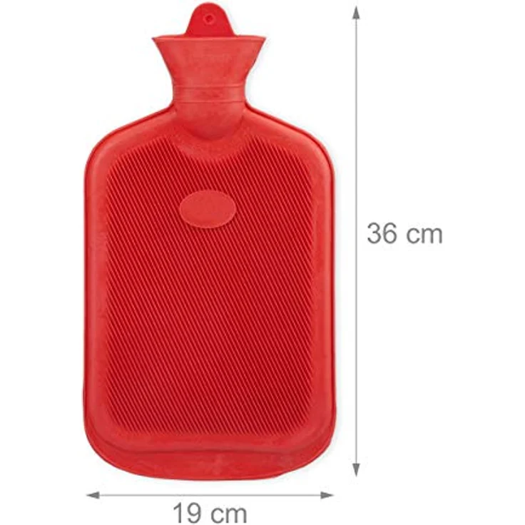 Relaxdays Wärmflasche 2L, Rot, ohne Bezug, Naturgummi, 36 x 19 cm, ideal zur Schmerzlinderung – Bild 4