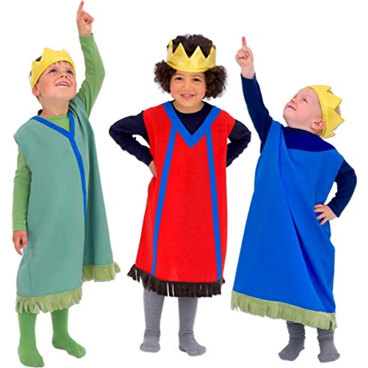 Betzold Könige, 3-tlg. Kinder-Kostüm für Krippenspiel und Rollenspiel, waschbar, Universalgröße 4-7 Jahre, inklusive 3 Königskronen