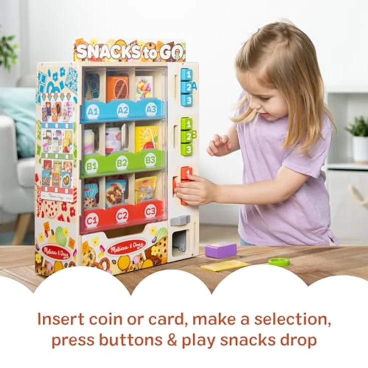 Melissa & Doug Verkaufsautomaten Spielset, 19-teilig, mit Snacks, Getränken und Münzen, Lern- und Rollenspielzeug für Kinder ab 3 Jahren – Bild 3