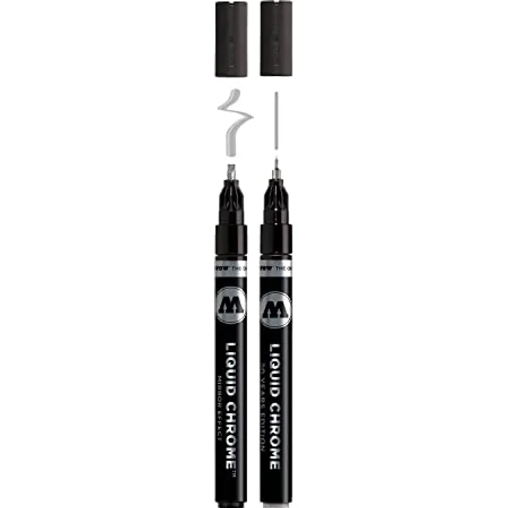 Molotow Liquid Chrome Marker Calligraphy Set 1 (Rundspitze 1,0mm und Kalligrafiespitze 3,0mm, Spezialtinte mit echtem Spiegeleffekt) chrom – Bild 1