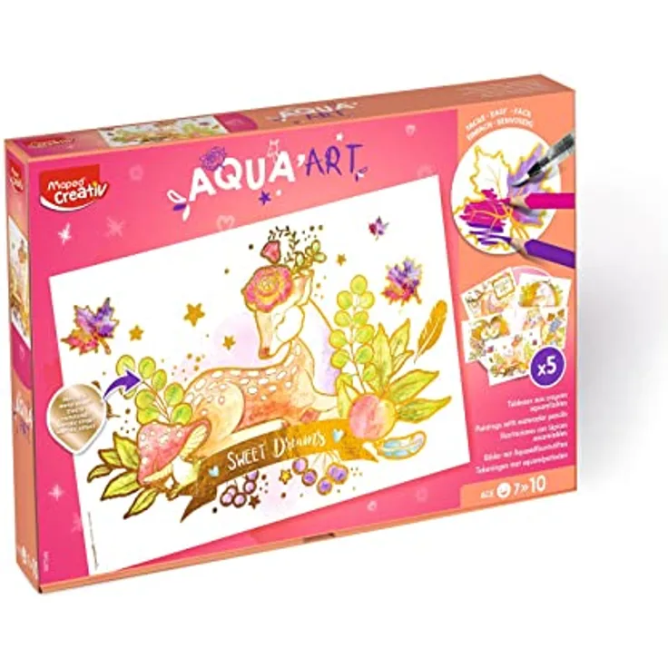 Maped CREATIV Aqua'Art Maxi-Set Waldtiere, Ausmal-Set mit 18 Aquarell-Stiften und 5 Metallic-Vorlagen