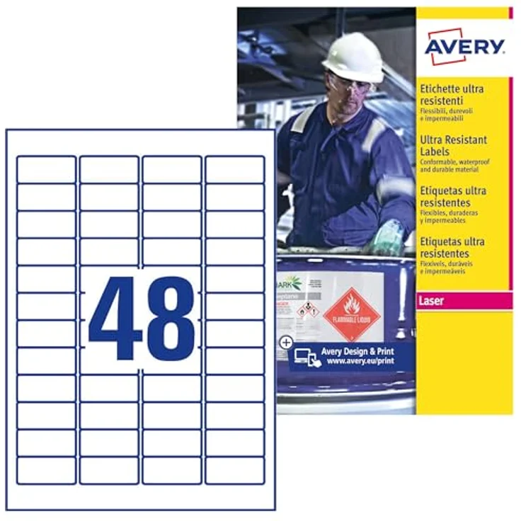 AVERY Zweckform L7911-10 Strapazierfähige Folienetiketten, 480 Aufkleber, 45,7x21,2mm, extrem stark selbstklebend, reiß- und wasserfest, für schwierige Oberflächen, weiß – Bild 1