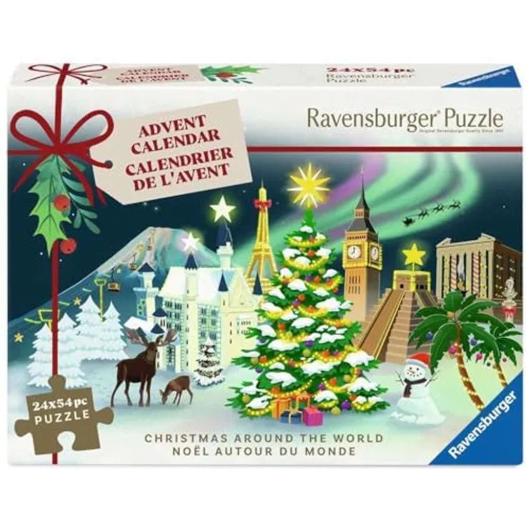 Ravensburger Puzzle Advent Calendar, 54 Teile mit 24 weihnachtlichen Motiven, 13,2 x 19,8 cm, ideal für Puzzle-Fans ab 12 Jahren