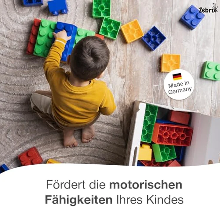 Zebrix XXL 50 Klemmbausteine 7 Farben I Große Bausteine in Pink, Hellblau, Orange, Rot, Grün, Blau und Gelb - (50 Steine) I Für Babys & Kinder I Made in Germany – Bild 4