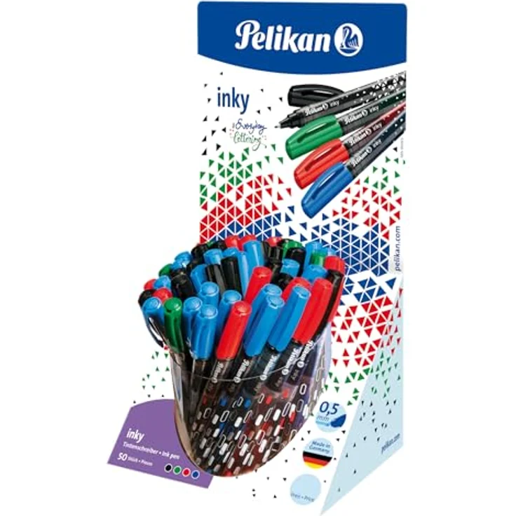 Pelikan Tintenschreiber Inky 273, Tintenroller mit Tintenreglersystem, löschbar in Blau, im Display sortiert in 50 Stück (blau, grün, rot, schwarz) – Bild 2