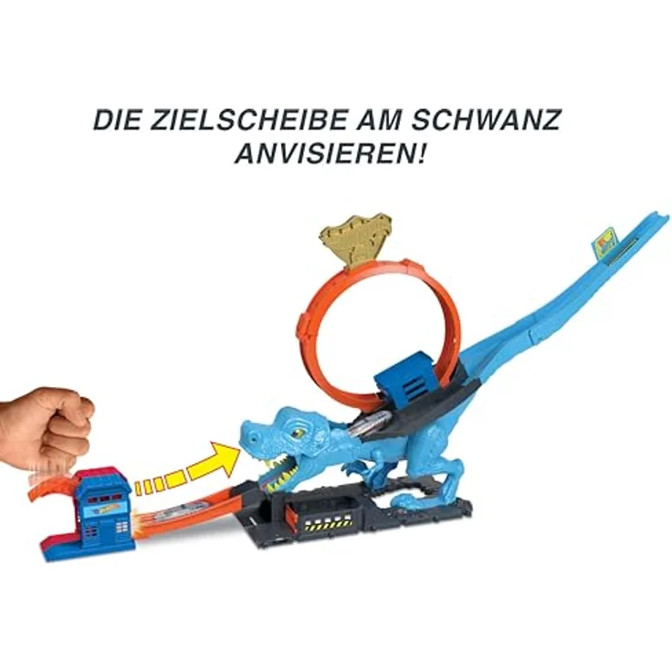 Hot Wheels HNP77 - HW City Trackset mit 1 Spielzeugauto, Riesenlooping, großer besiegbarer Dinosaurier, Stunt- und Renn-Spielset mit T-Rex-Looping-Stunt, Spielzeug Autos ab 4 Jahren – Bild 4