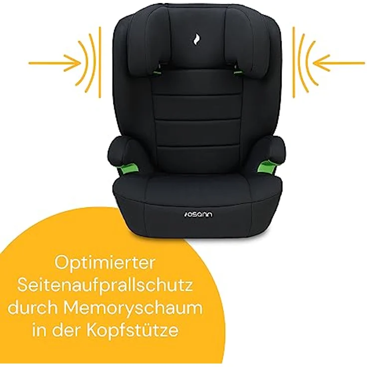 Osann Kindersitz Musca i-Size (ab 3 Jahre - 12 Jahre, 100 cm - 150 cm) - Black, 14-fach höhenverstellbare Kopfstütze und Memoryschaum im Seitenaufprallschutz – Bild 4