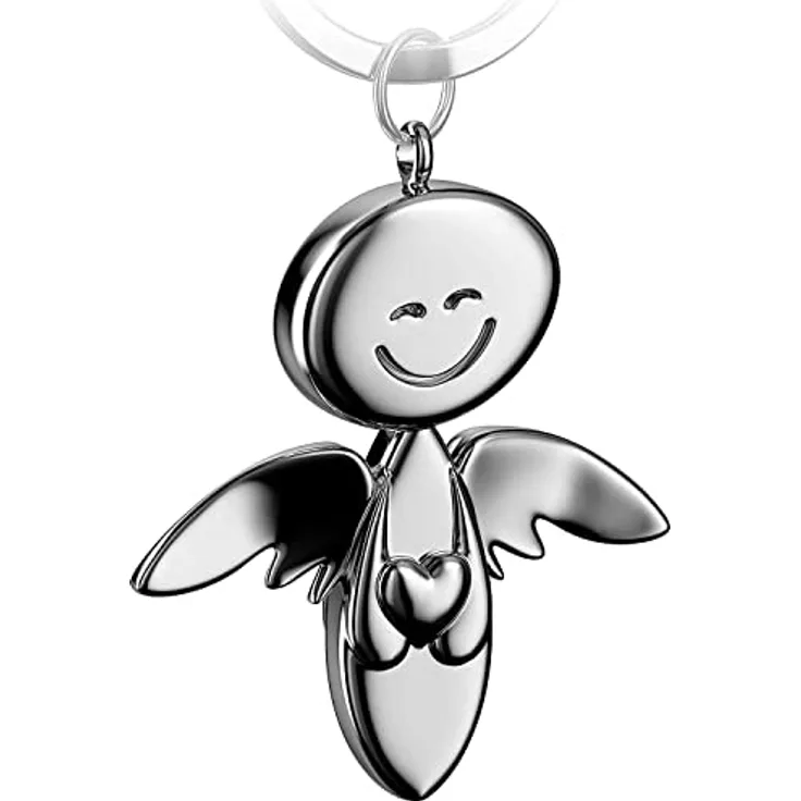FABACH Schutzengel Schlüsselanhänger Smile mit Herz - Edler Engel Anhänger aus Metall in glänzendem Silber - Geschenk Glücksbringer Auto Führerschein - Fahr vorsichtig